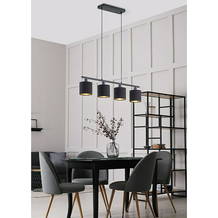 Reality Leuchten Lámpara colgante (4 x 7 W, Negro/Dorado, Altura: 150 cm)