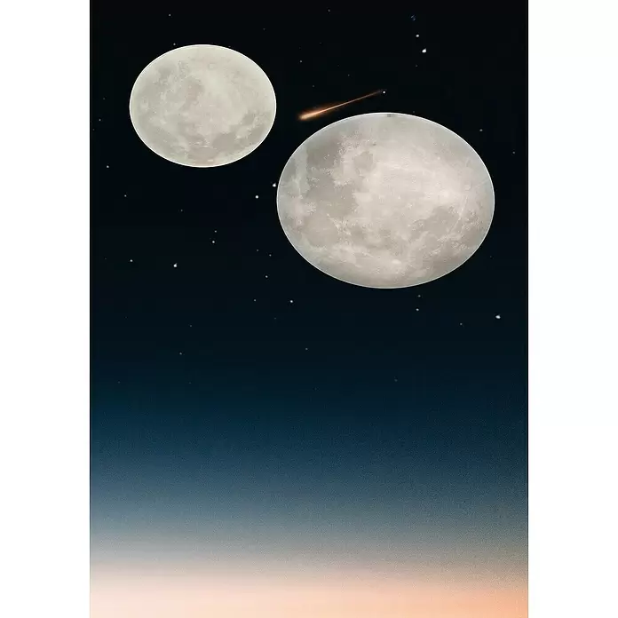 Trio Lighting Plafón LED redondo Luna - 22 W, Ø x Al: 40 x 10 cm, Gris - Dos lunas, una estrella fugaz y un cielo nocturno estrellado con un horizonte degradado, de azul oscuro a claro.