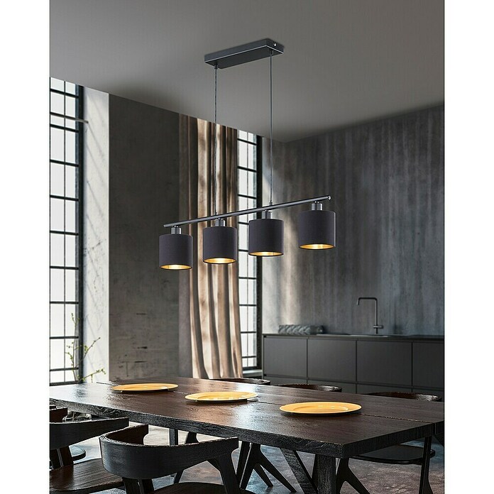Reality Leuchten Lámpara colgante (4 x 7 W, Negro/Dorado, Altura: 150 cm)