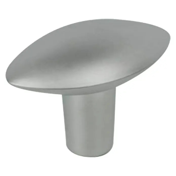Nesu Tirador para muebles 4617 - L x An x Al: 34 x 20 x 24 mm, Acero, Cromado - Primer plano de un tirador de armario color plata con diseño ovalado y base cilíndrica sobre fondo negro.