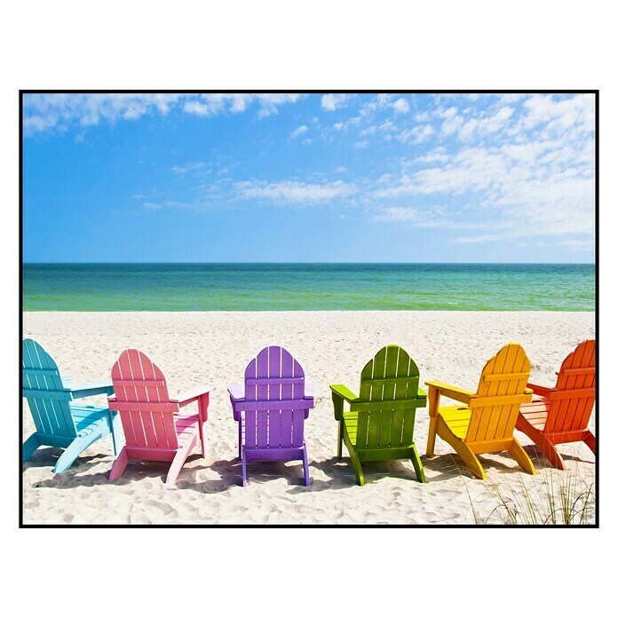 Cuadro enmarcado Beach chairs (Sillas en la playa, 40 x 30 cm, Negro/blanco)