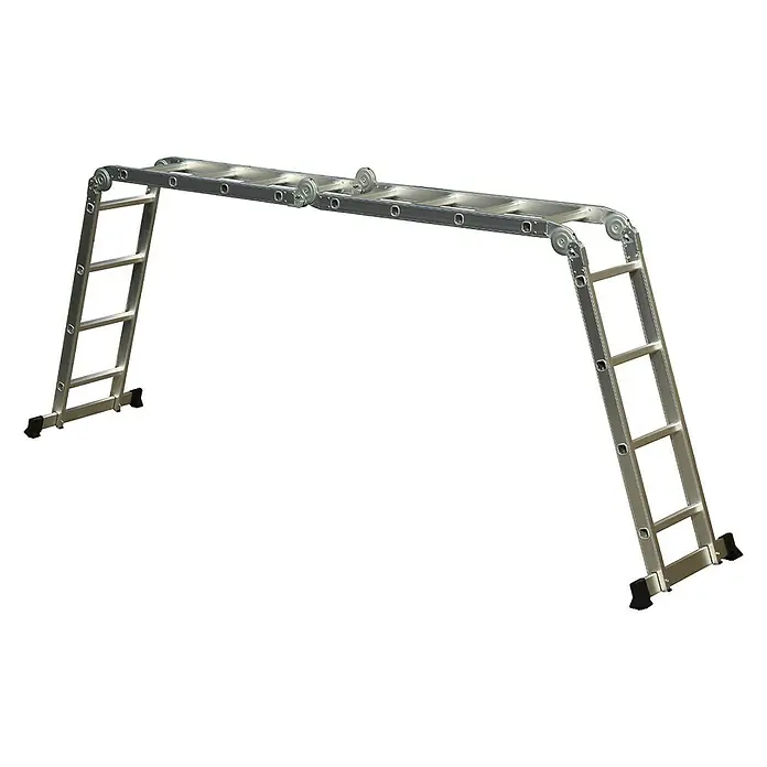 Escalera multiusos con plataforma - Número de peldaños: 12 ud., Altura de trabajo: 4,3 m, Carga soportada: 150 kg, Aluminio - Escalera multifunción de aluminio en forma de A para diversas tareas. Versátil, robusta y duradera.