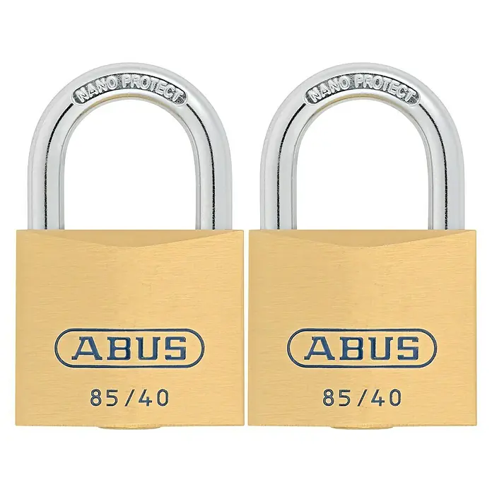 Abus Vorhängeschloss-Set Twins 85/40 - 40 x 85 mm, 2 Stk., Messing - Zwei ABUS 85/40 Messing-Vorhängeschlösser mit Nano Protect-Bügeln für erhöhten Schutz und Sicherheit.