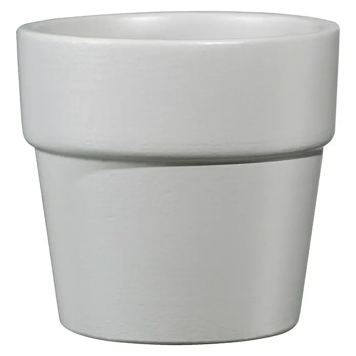 Soendgen Keramik Übertopf rund Lima - Außenmaß (Ø x H): 7 x 7 cm, Zartgrau, Keramik, Matt - Schlichter weißer Blumentopf mit zylindrischer Form und leicht erhabenem Rand. Ideal für Zimmerpflanzen und Kräuter.
