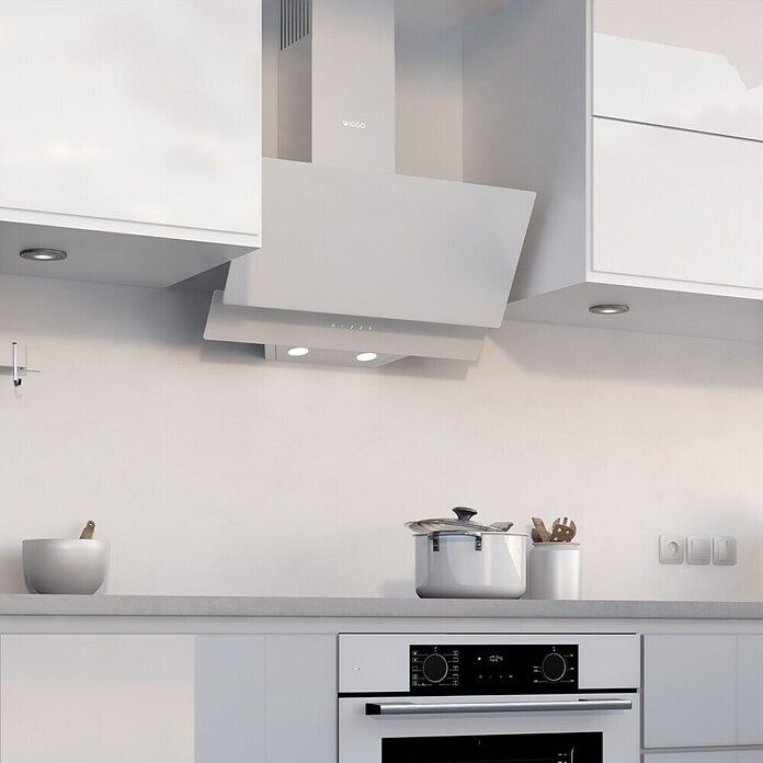 Wiggo Schouwafzuigkap schuin WE-D632G(W) (Breedte: 60 cm, Max. afzuigcapaciteit luchtafvoer: 300 m³/u, Wit) | BAUHAUS