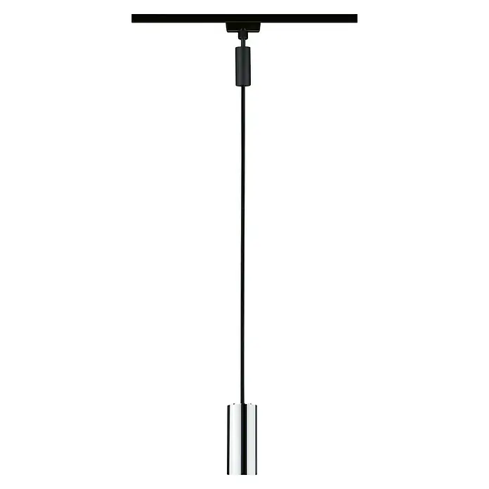 Paulmann URail 2Easy Pendelleuchte Basic - 20 W, Schwarz, Chrom, Höhe: 150 cm - Nahaufnahme einer modernen Pendelleuchte mit zylindrischem Lampenschirm und minimalistischem Design, ideal für stilvolle Innenräume.