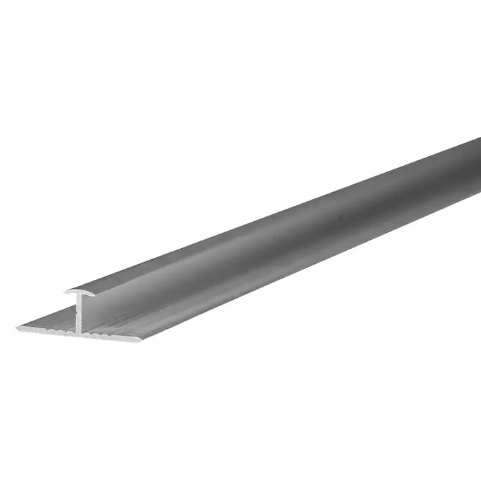 SanDesign Stoßprofil - Länge: 250 cm, Stärke: 8 mm, Aluminium - Ein silbernes Übergangsprofil in H-Form, ideal für den nahtlosen Übergang zwischen Bodenbelägen. Eine elegante Lösung für jeden Raum.