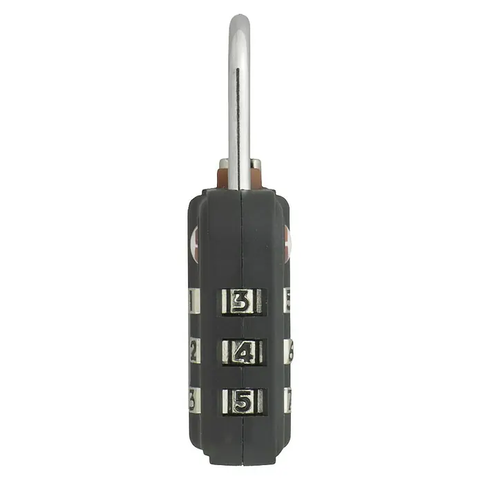 Abus Vorhängezahlenschloss 147 TSA - L x B x H: 14 x 33 x 60 mm, Zahlenschloss mechanisch - Das Bild zeigt ein TSA-Zahlenschloss mit den Zahlen 3, 4 und 5, das für Reisegepäck verwendet wird, um dieses sicher zu verschließen.