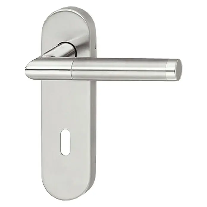 Häfele Zimmertürgarnitur Leila - B x H: 44 x 167,5 mm, Edelstahl - Eleganter Türgriff aus Edelstahl mit länglichem Schild und minimalistischem Design für moderne Inneneinrichtungen.
