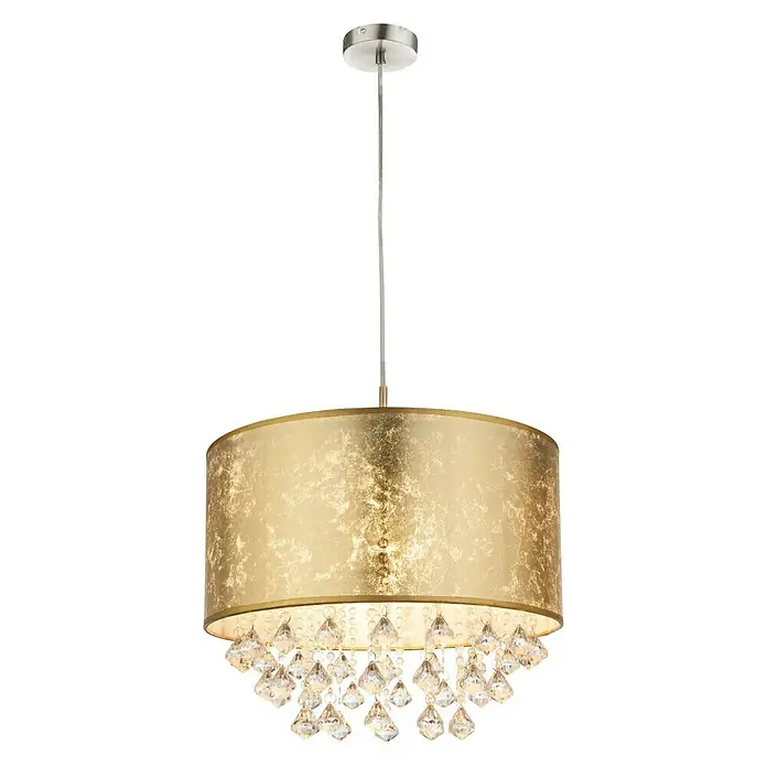 Globo Amy Pendelleuchte - Höhe: 140 cm, Gold - Elegante goldene Hängelampe mit funkelnden Kristallanhängern. Die Lampe sorgt für eine stimmungsvolle Beleuchtung in jedem Raum.