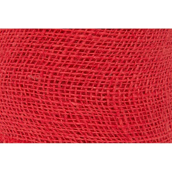 Windhager Jute-Gewebematte - L x B: 25 m x 10 cm, Rot - Nahaufnahme eines roten Sackleinenbandes mit einer deutlichen Textur, ideal für rustikale Dekorations- und Bastelprojekte.