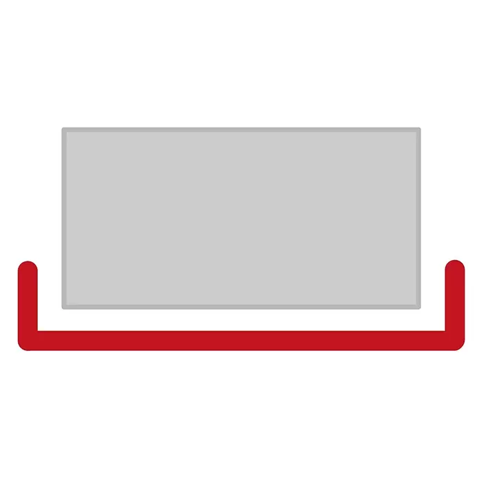 Sarei U-Profil PP24 - 1.250 x 125 x 20 mm, Silber, Aluminium - Grauer rechteckiger Bereich, hervorgehoben durch einen roten U-förmigen Rahmen.