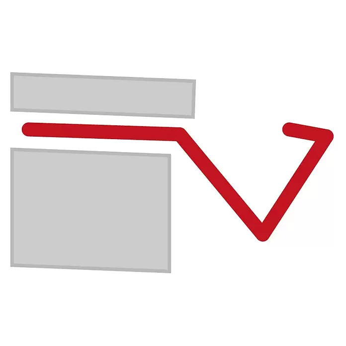 Sarei Regenrinne Protection 3 "Mini-Rinne" - L x B x H: 1.250 x 40 x 105 mm, Aluminium, Anthrazit - Rote Linie, die eine V-Form bildet und mit zwei grauen Rechteckbalken interagiert.