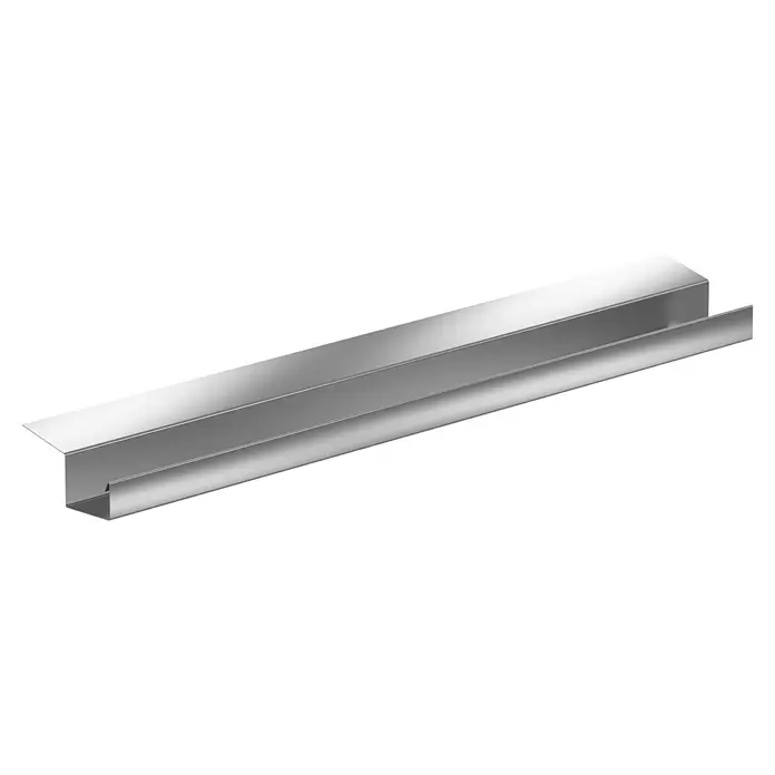 Sarei Kastendachrinne Profil - Nennweite: 70 mm, Länge: 125 cm, Aluminium, Silber - Silbernes Metall-U-Profil, ein Bauelement.