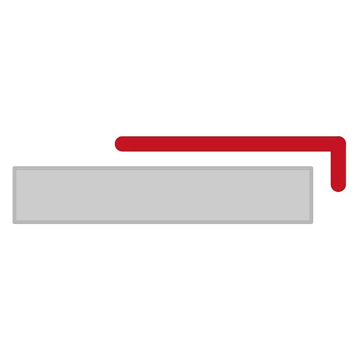Sarei Winkelprofil PP 13 - L x B x H: 1.250 x 30 x 135 mm, Aluminium, Anthrazit - Graues Rechteckelement mit rotem, L-förmigem Hebel oder Griff.