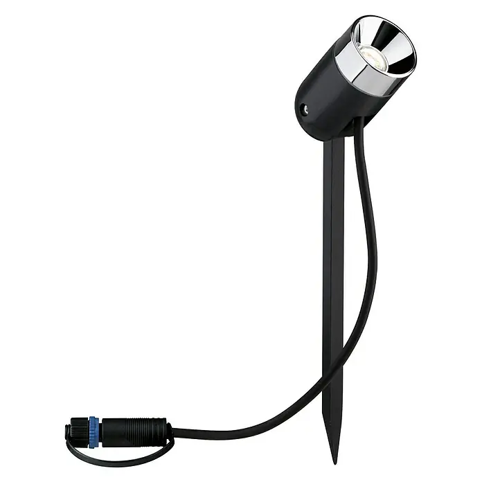Paulmann Plug & Shine LED-Gartenspot Pike - Leistung: 3,5 W, Spannung: 24 V, IP65, Höhe: 31 cm - Schwarzer Gartenstrahler mit Erdspieß und Chromring für stimmungsvolle Außenbeleuchtung, ideal für Garten und Terrasse.