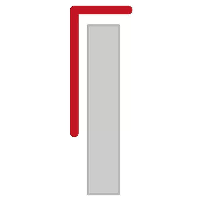 Sarei Winkelprofil PP 11 - L x B x H: 1.250 x 30 x 70 mm, Aluminium, Anthrazit - Roter L-förmiger Rahmen, der einen hellgrauen vertikalen Balken teilweise umschließt.