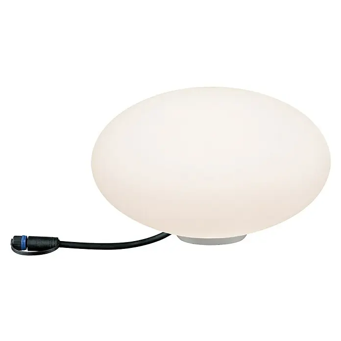 Paulmann Plug & Shine LED-Dekoleuchte Stone - 2,8 W, Weiß, L x B x H: 28 x 28 x 16,6 cm - Elegante, runde Außenleuchte mit sanftem, diffusem Licht und einem robusten, wetterfesten Kabelanschluss. Perfekt für Garten und Terrasse.