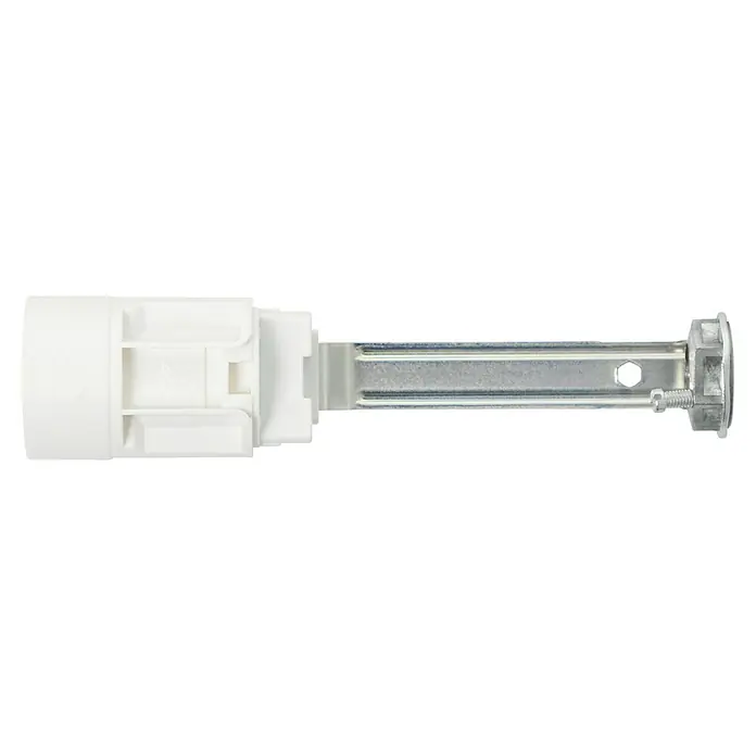 Voltomat Kerzenfassung E 14 - E14, Höhe: 100 mm, Weiß, Max. Anschlussleistung: 40 W - Detailaufnahme einer ausziehbaren, verstellbaren weißen Gardinenstange mit einem silberfarbenen Metalleinsatz.