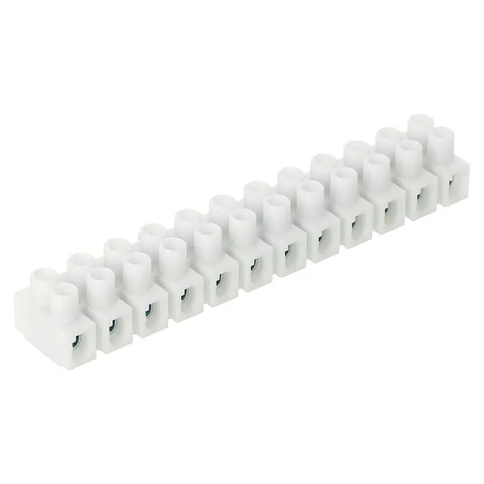 Anschluss-Set Lampen - Kabellänge: 3 m - Nahaufnahme einer elfenbeinfarbenen Anschlussklemmenleiste, die sich ideal für die sichere und zuverlässige Verbindung von Drähten in Elektroinstallationen eignet.