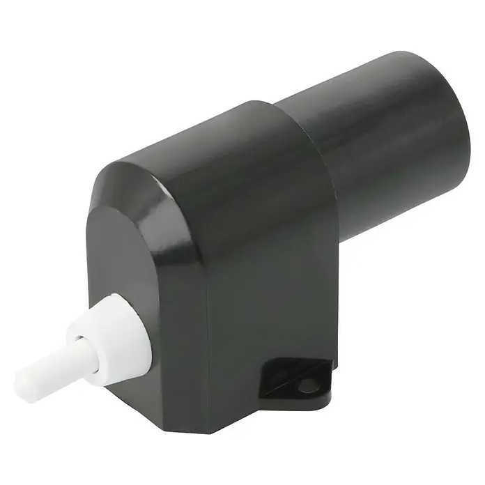 Voltomat Möbeleinbaufassung - Lichtfarbe und Helligkeit über Leuchtmittel wählbar (separat erhältlich), E14, Schwarz, Max. Anschlussleistung: 25 W - Das Produkt ist ein kompakter, schwarzer Spender mit einem weißen Spenderknopf. Ideal für Flüssigkeiten wie Seife oder Desinfektionsmittel.
