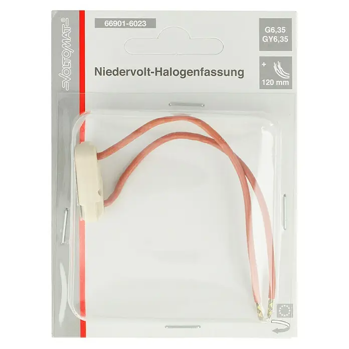Voltomat Niedervolt-Halogen-Fassung - GY6,35 - Niedervolt-Halogenfassung G6,35/GY6,35 von VOLTOMAT, mit 120mm Kabellänge. Ideal für Halogenlampen.