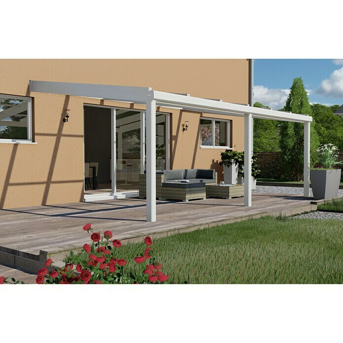Terrassenüberdachung Special Edition mit Schiebedach (L x T: 600 x 350 cm, Verbundsicherheitsglas VSG, Verkehrsweiß, Klar)
