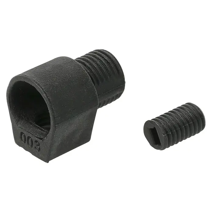 Voltomat Schraubzugentlastung M10x1 - Schwarz, 1 Stk. - Schwarzer Gewindebohrer mit einem Loch und einer Madenschraube, geeignet für verschiedene Anwendungen in der Industrie.