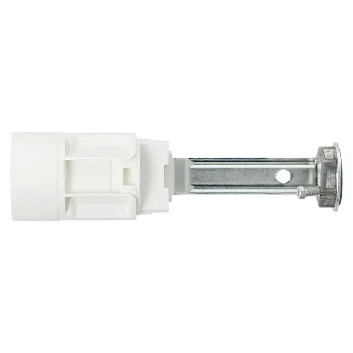 Voltomat Kerzenfassung E14 - E14, Höhe: 85 mm, Weiß, Max. Anschlussleistung: 40 W - Nahaufnahme einer Rollladenbefestigung. Das Produkt besteht aus Kunststoff und Metall und dient zur sicheren Montage von Rollläden.