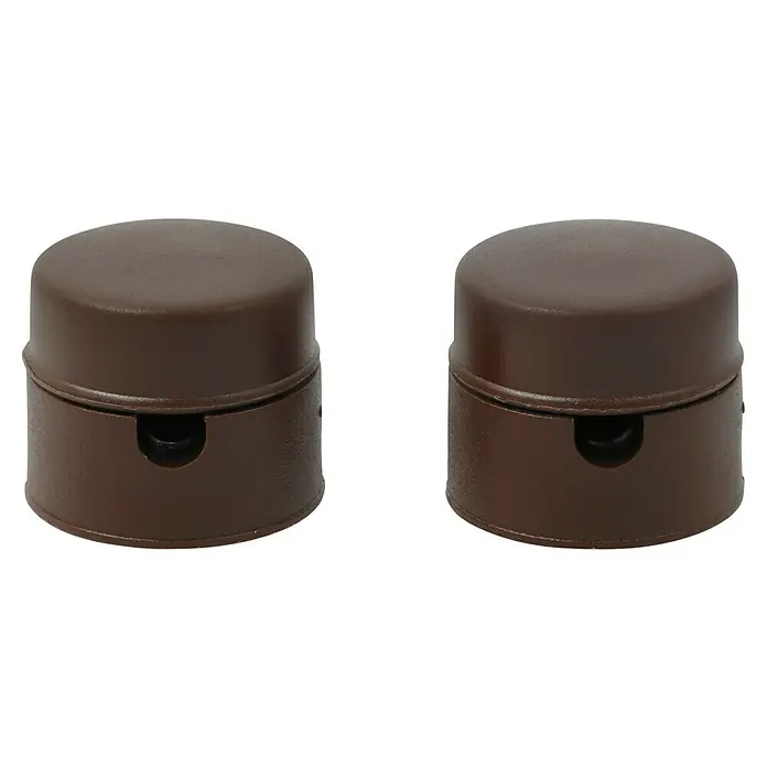 Lampen-Distanzaufhänger - Ø x H: 30 x 25 mm, Braun, Kunststoff, 2 Stk. - Zwei braune Zigarrenetuis aus Leder mit runder Form und kleinem Loch zur Belüftung auf schwarzem Hintergrund.