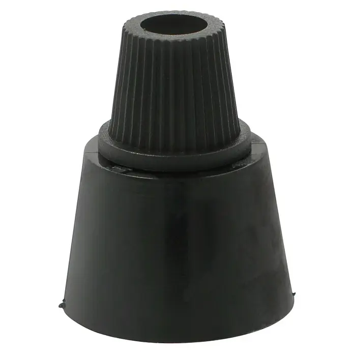 Lampen-Distanzaufhänger - Ø x H: 24 x 30 mm, Schwarz, Kunststoff, 1 Stk. - Nahaufnahme eines schwarzen Lampenschirms mit geripptem Hals und konischer Form.