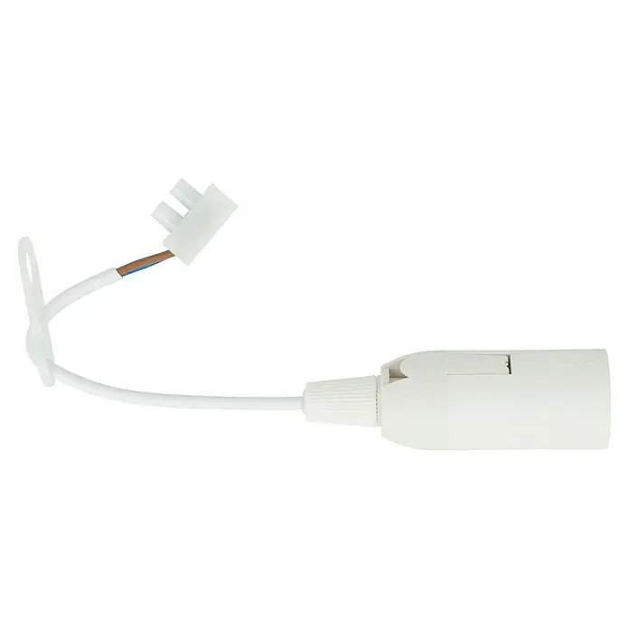 Lampenfassung mit Kabel & Klemme - E14, Weiß, Kunststoff - Eine weiße Lampenfassung mit Kabel und Stecker, die für eine einfache Installation und sichere Verbindung sorgt.
