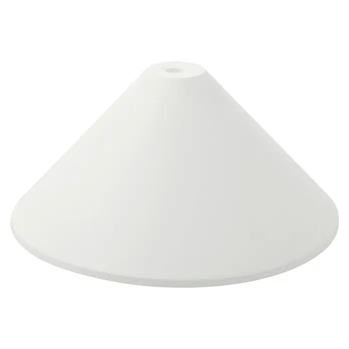 Lampenbaldachin konisch - 1-fach, Weiß, Kunststoff, 12 cm - Nahaufnahme eines weißen Lampenschirms mit einem kleinen Loch oben, ideal für eine moderne Beleuchtung.