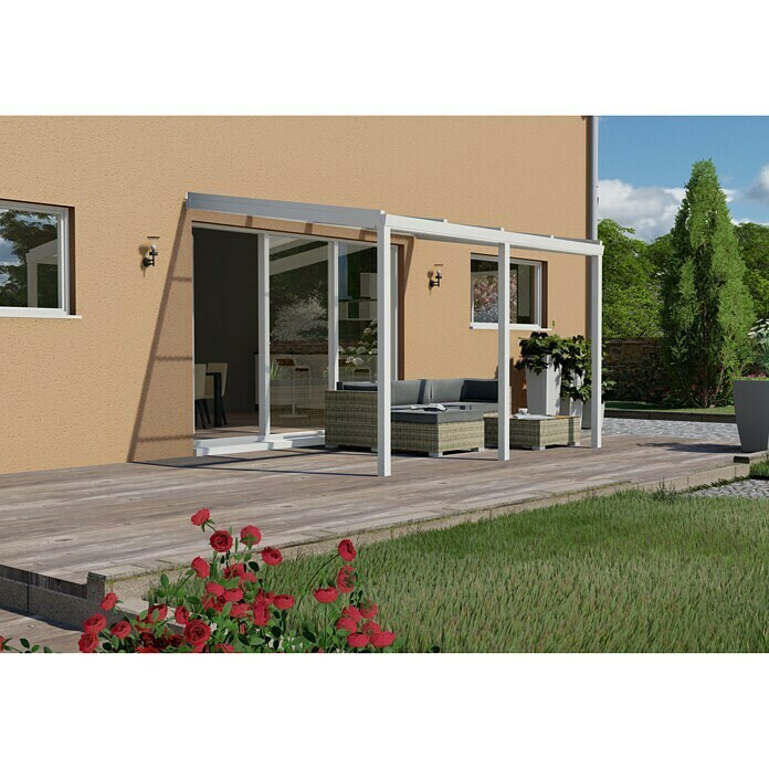 Terrassenüberdachung Special Edition mit Schiebedach (L x T: 400 x 300 cm, Polycarbonat, Verkehrsweiß, Klar)