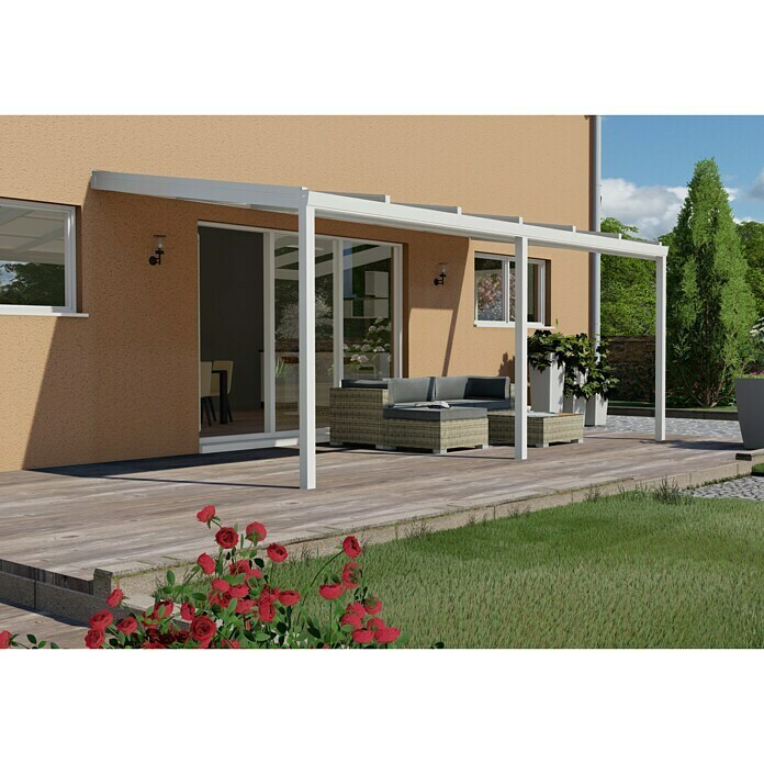 Terrassenüberdachung Special Edition mit Schiebedach (L x T: 600 x 300 cm, Polycarbonat, Verkehrsweiß, Opal)