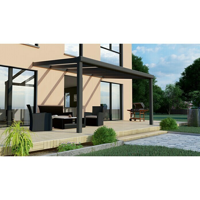 Terrassenüberdachung Special Edition (L x T: 400 x 300 cm, Verbundsicherheitsglas VSG, Anthrazitgrau, Klar)