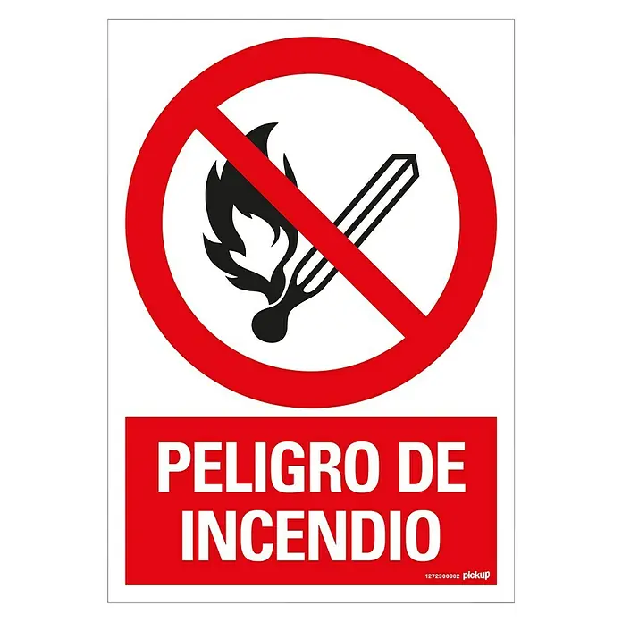 Pickup Señal de precaución - Motivo: Peligro de incendio, L x An: 33 x 23 cm - Señal de advertencia "PELIGRO DE INCENDIO" con símbolo de prohibido fumar. ¡Cuidado: peligro de incendio! Esta señal advierte.