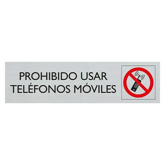 Pickup Rótulo - Plateado, Motivo: Prohibido usar móviles - La imagen muestra un letrero que prohíbe el uso de teléfonos móviles.
