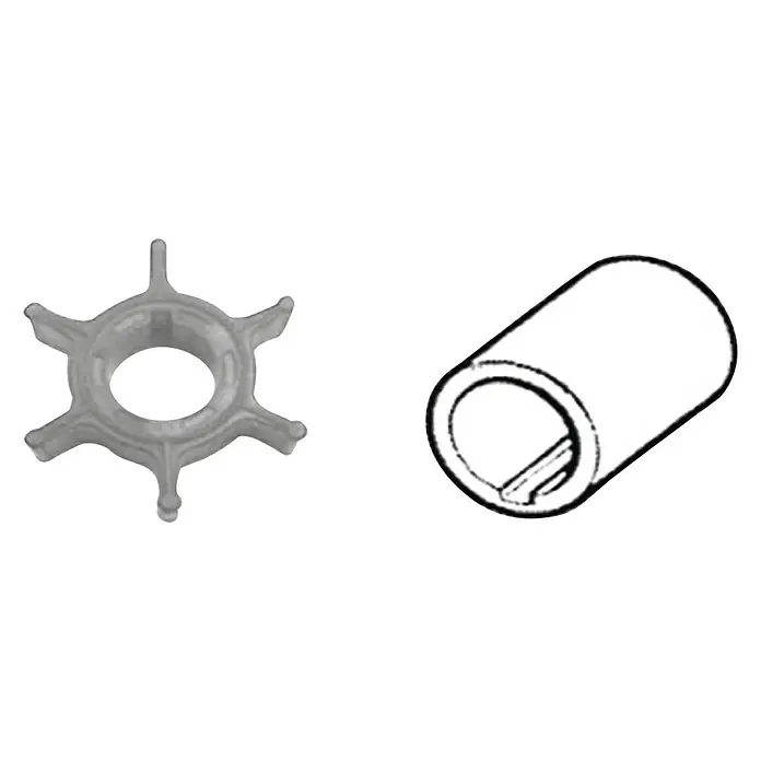 CEF Impeller 500348 - Ø x L: 45,6 x 14,8 mm, Wellendurchmesser: 16,2 mm - Diese Abbildung zeigt eine Impellerpumpe mit einem Gehäuse und einem Impeller. Das Produkt ist ideal für Marineanwendungen.