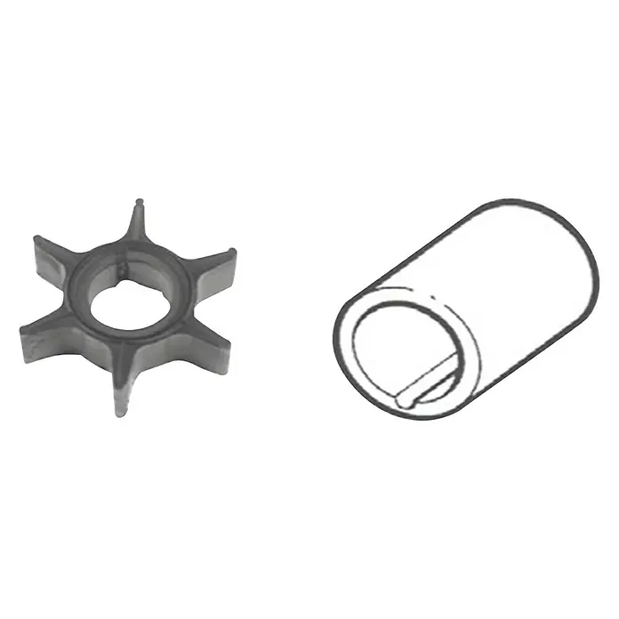 CEF Impeller 500316 - Ø x L: 51,8 x 19,05 mm, Wellendurchmesser: 18,05 mm - Das Bild zeigt eine Impellerpumpe und eine dazugehörige Buchse, beides wichtige Komponenten für Kühlwasserpumpen in Motoren.