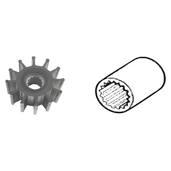 CEF Impeller 500178 G - Ø x L: 57 x 48,3 mm, Wellendurchmesser: 14,5 mm - Produktabbildung: Eine Impellerpumpe und eine Antriebswelle.