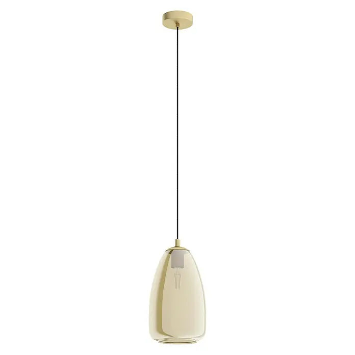 Eglo Pendelleuchte Alobrase - Höhe: 110 cm, Anzahl Leuchtmittel: 1 Stk., Amber - Pendelleuchte mit goldenem Finish. Schlichtes Design mit einer klaren, runden Glasabdeckung, die ein warmes, einladendes Licht bietet.