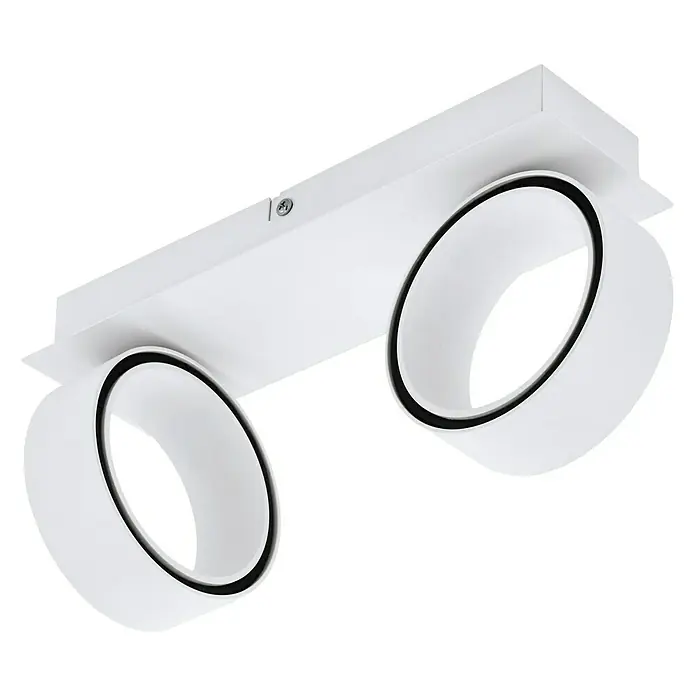 Eglo LED-Deckenstrahler Albariza - 9,2 W, Warmweiß - Moderne weiße Deckenleuchte mit zwei zylindrischen Lampenschirmen und schwarzen Akzenten für stilvolle Beleuchtung.