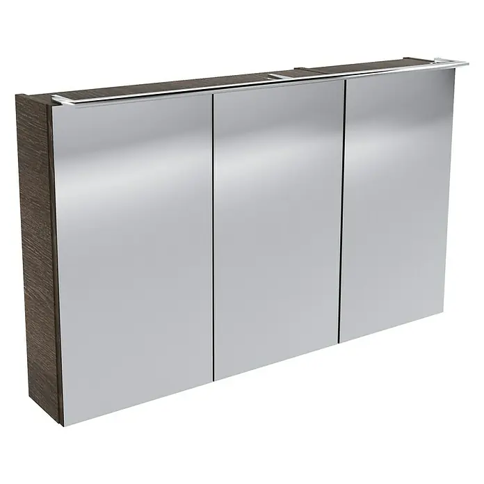 Camargue Stella LED-Spiegelschrank - B x H: 100 x 68,4 cm, Mit Beleuchtung, Eiche Maron - Ein dreitüriger Spiegelschrank mit Holzrahmen bietet praktischen Stauraum und ein elegantes Design für jedes Badezimmer.