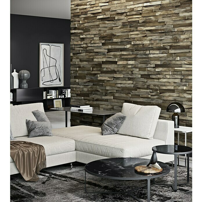 Indo Holzpaneel 3D Wall Elegance NatureTeak, 500 x 200 x 10 mm, 10 Paneele Mood Shot