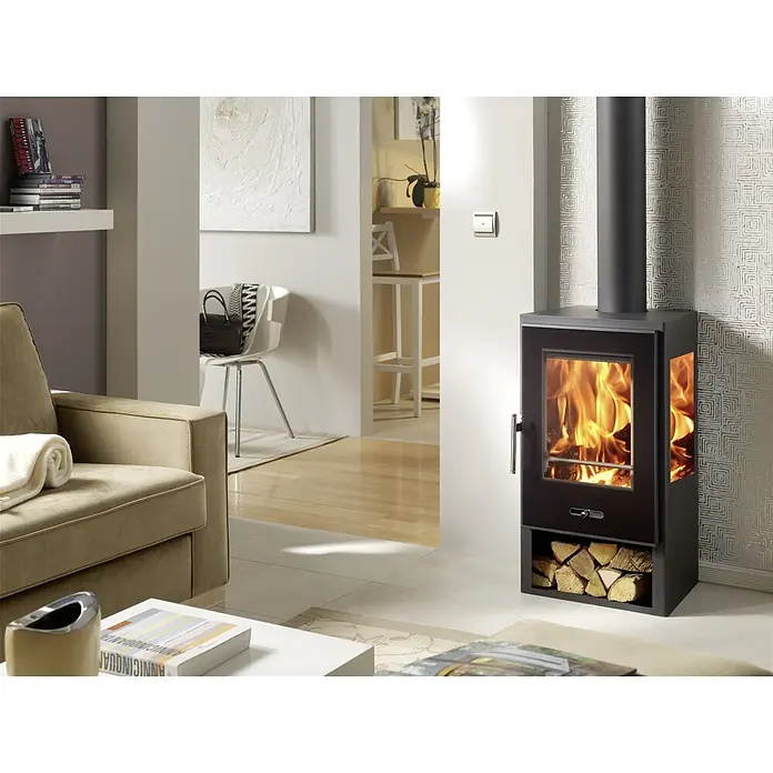 Panadero Estufa de leña Condor 3V - 8 kW, Volumen de calefacción: 230 m³, Negro - Una estufa de leña moderna con almacenamiento de madera añade calidez y ambiente a cualquier espacio vital.