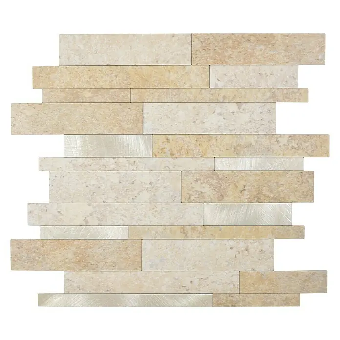 Selbstklebemosaik SAM 4GV36LBG - 30 x 30 cm, Braun, Matt - Beige Steinverblendung mit versetzten, rechteckigen Fliesen, ideal für eine moderne Wandgestaltung.