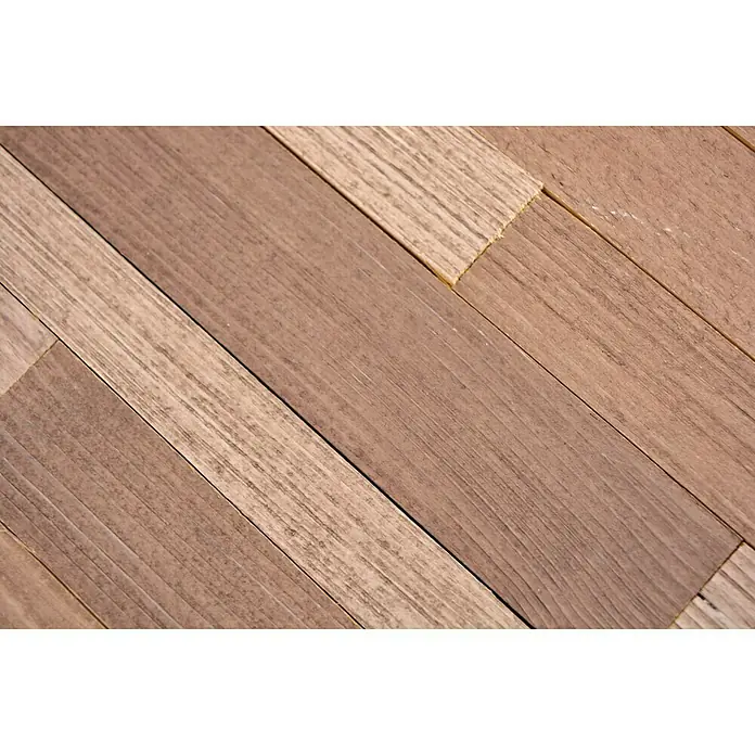 Selbstklebemosaik Woodland SWM PW1 - 30 x 30 cm, Braun/Beige, Matt - Nahaufnahme von Holzdielen, die ein warmes und einladendes Gefühl vermitteln, ideal für Bodenbeläge oder Wandverkleidungen.
