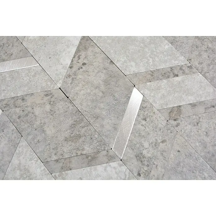Selbstklebemosaik SAM 4AR42CLG - 28 x 29 cm, Grau, Matt - Nahaufnahme eines Musters aus grauen und silberfarbenen geometrischen Fliesen, die ein elegantes und modernes Designelement darstellen.