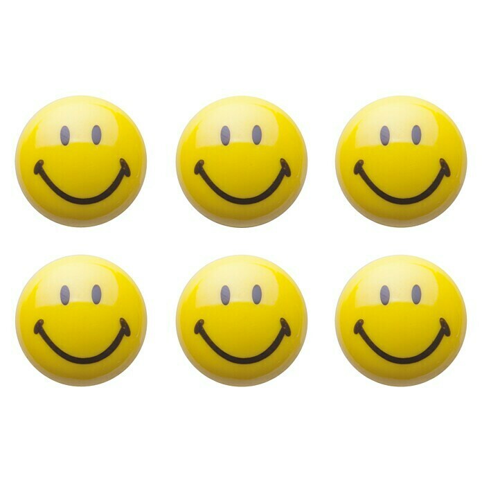 Magnet-Set Smiley6 -tlg., Gelb, Durchmesser: 3 cm Right Side View